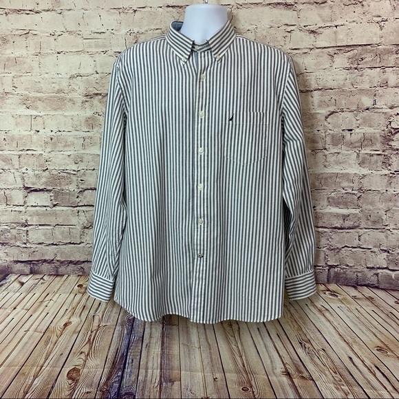 Nautical Gray Striped Button Front Long Sleeve Shirt - Picture 1 of 9